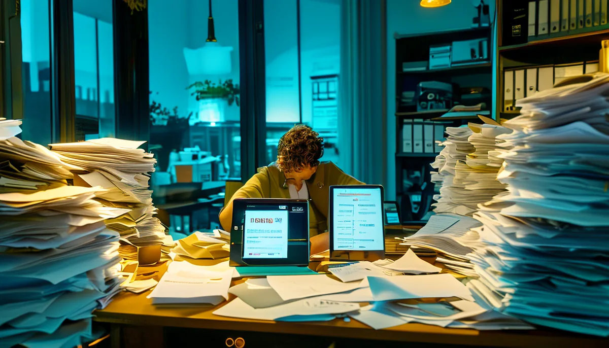 Devis et factures remis en ordre sur la tablette, le bureau respire