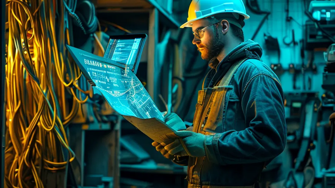 Casque de chantier et outils d'électricien dans un atelier